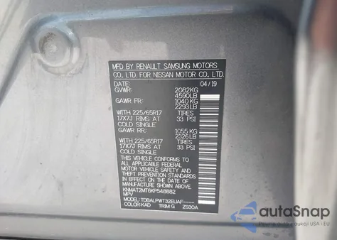 2019 Nissan Rogue S z USA, uszkodzony, nr VIN KNMAT2MT6KP548882